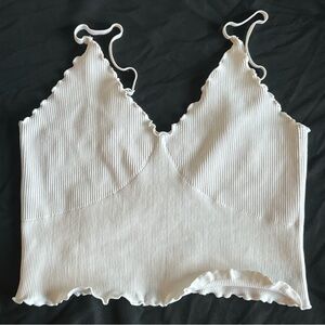 Ribbed Elastic Cropped Spagetti Strap with Ruffles